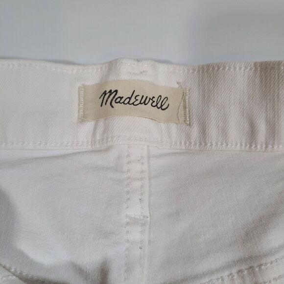 White High Rise Straight Leg Cropped Raw Hem Jeans Casual Denim - Picture 9 of 13